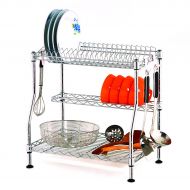Dish Drying Rack, SUNCOM 3-Tier Adjustable Kitchen Dishes Rack with Removable Drain Board, Sturdy Chrome Large Capacity Plate Dish Drainer Organizer