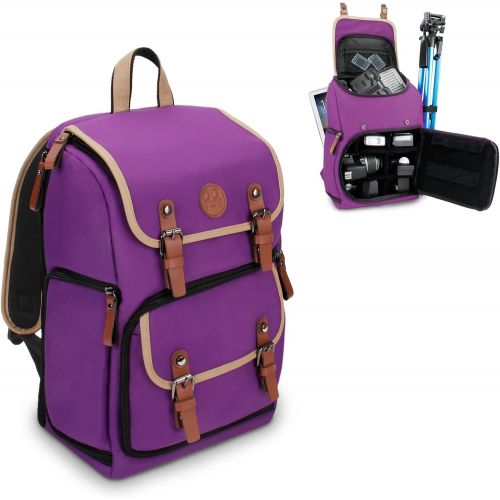 그루브 GOgroove DSLR Camera Backpack (Mid-Volume Purple) with Tablet Compartment, Customizable Dividers for Storage, Tripod Holder and Weatherproof Rain Cover - Compatible w/Canon, Nikon,