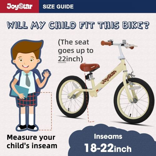  [아마존베스트]JOYSTAR 16 Balance Bike for Big Kids 5, 6, 7, 8 and 9 Years Old with Rubber Tire and Front Caliper Brake and Adjustable seat, Blue, Pink, Beige, Black