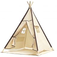 Lavievert Natural Canvas Teepee Tent for Kids, Foldable Teepee Play Tent with A Water Resistant Bottom Mat, Gifts Playhouse for Girls or Boys Indoor & Outdoor Play