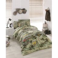 Bekata Peace, 100% Cotton Special Air Force Army Bedding Set for Boys and Girls, Single/Twin Size Quilt/Duvet Cover Set with Fitted Sheet, Green, (3 PCS)