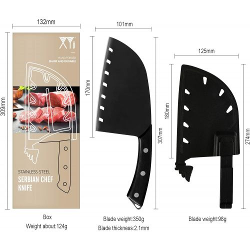  XYJ 3CR13 Stainless Steel Serbian Chef Knife Butcher Knife Full Tang Kitchen Knife with Plastic Carrying Knife Edge Guard for Camping Hunting Outdoor Survival