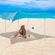 VINGLI Family Beach Tent with 4 Aluminum Poles, Pop Up Beach Sunshade with Carrying Bag Beach Canopy Tent (10x10ft)