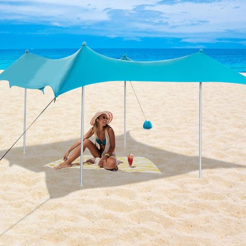  VINGLI Family Beach Tent with 4 Aluminum Poles, Pop Up Beach Sunshade with Carrying Bag Beach Canopy Tent (10x10ft)
