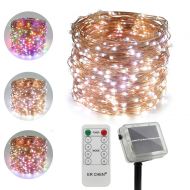 ErChen Dual-Color Solar Powered LED String Lights, 165FT 500 LEDs Remote Control Color Changing 8 Modes Copper Wire Decorative Fairy Lights for Outdoor Garden Patio (White, Multico