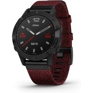 [아마존베스트]Garmin fenix 6 Sapphire, Premium Multisport GPS Watch, Features Mapping, Music, Grade-Adjusted Pace Guidance and Pulse Ox Sensors, Black DLC with Heathered Red Nylon Band