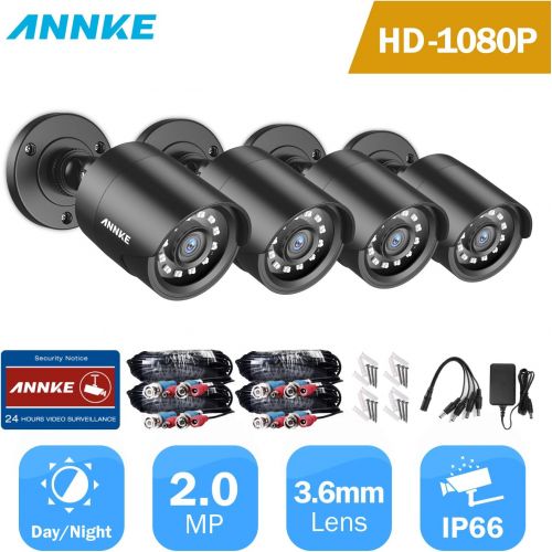  ANNKE 4 Pack 1080P HD TVI Home Security Camera Outdoor Indoor, 1920TVL, IP66 Waterproof, Night/Day Vision, Surveillance CCTV Bullet Camera