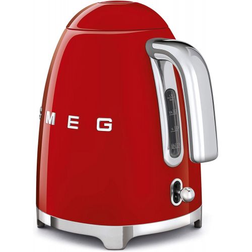 스메그 Smeg KLF03RDUS 50s Retro Style Aesthetic Electric Kettle with Embossed Logo, Red