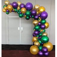 PartyWoo Purple Green Gold Balloons 50 pcs 12 Inch Purple Balloons Gold Balloons Hunter Green Balloons and Gold Confetti Balloons for Carnival, Vintage Party, Little Mermaid Party,