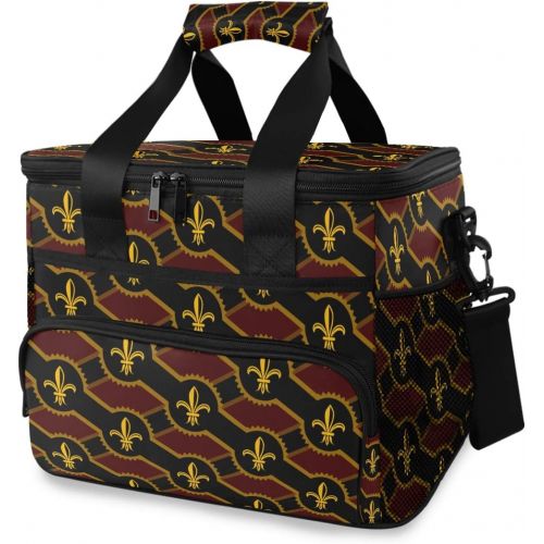  ALAZA Gold Fleur De Lis On Red Large Capacity Cooler Tote Insulated Lunch Bag Lunch Cooler Bag