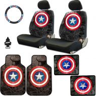 Yupbizauto New Design 10 Pieces Marvel Comic Captain America Car Seat Covers Floor Mats and Steering Wheel Cover Set with Air Freshener