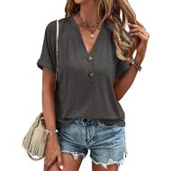 Women's Casual Shirt Pure Twist Button V Neck Short Sleeve Fashion Spring Summer Shirt Tops