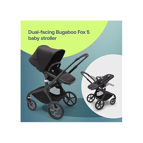  Bugaboo Fox 5 All-Terrain Stroller, 2-in-1 Baby Stroller with Full Suspension, Easy Fold, Spacious Bassinet, Extendable Toddler Seat, One-Handed Maneuverability (Midnight Black)