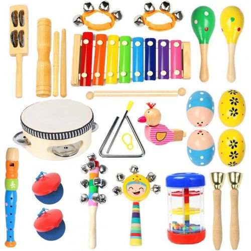  [아마존베스트]Toddler Musical Instruments Ehome 15 Types 22pcs Wooden Percussion Instruments Toy for Kids Preschool Educational, Musical Toys Set for Boys and Girls with Storage Bag