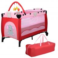 Giantex Pink Baby Crib Playpen Playard Pack Travel Infant Bassinet Bed Foldable