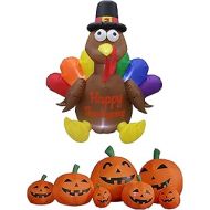BZB Goods Two Thankgiving and Halloween Party Decorations Bundle, Includes 6 Foot Tall Happy Thanksgiving Inflatable Turkey with Pilgrim Hat Rainbow Color Feather, and 7.5 Foot Long Inflatab
