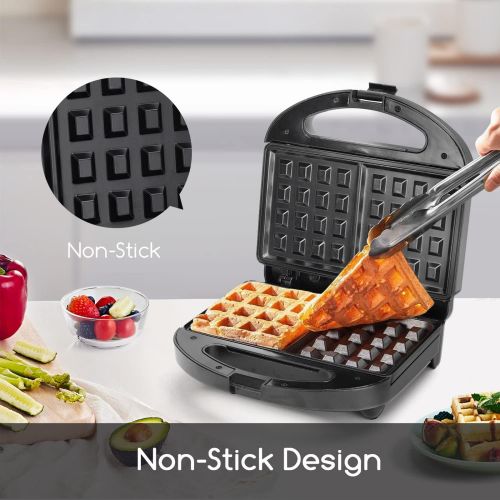  Waffle Maker, Aigostar Non Stick Waffle Irons, Compact 2 Slice Waffle Makers for Breakfast, Snacks, PFOA Free, ETL Certificated, Black/Silver