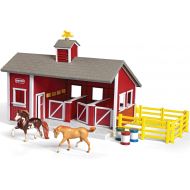 Breyer Stablemates Red Stable and Horse Set | 12 Piece Play set with 2 Horses | 11.5L x 7.5W x 9.25H | 1:32 Scale | Model #59197