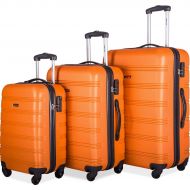 Merax Mellowdy 3 Piece Set Spinner Luggage Expandable Travel Suitcase 20 24 28 inch (orange)