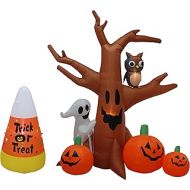 BZB Goods Two Halloween Party Decorations Bundle, Includes 4 Foot Tall Halloween Inflatable Candy Corn Trick or Treat, and 8 Foot Dead Tree with Owl, Ghost and Pumpkins Blowup with LED Light