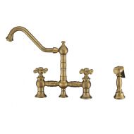 Whitehaus Collection WHKBTCR3-9201-NT-AB Vintage III Plus Bridge Faucet with Long Traditional Swivel Spout, Cross Handles and Solid Brass Side Spray One Size Antique