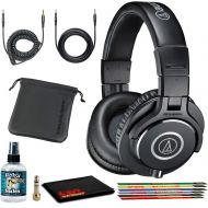 Audio-Technica ATH-M40x Closed-Back Monitor Headphones (Black) Bundle with Cables, Carrying Pouch, and 6Ave Cleaning Kit