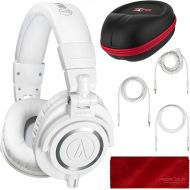 Audio Technica ATH-M50X Monitor Headphones (White) Professional Kit, with Carrying Case, Fibertique Cleaning Cloth and 3 Cables ? For DJs, Studio Recording and Listening