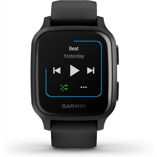  Garmin Venu Sq Music GPS Best Multisport Fitness Smartwatch Black/Slate with Wearable4U Black Earbuds with Charging E-Bank Case Bundle