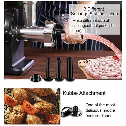  AAOBOSI Electric Meat Grinder 【3000W Max 】Heavy Duty Stainless Steel Meat Mincer with 3 Grinding Plates, 3 Sausage Stuffer Tubes & Kubbe Attachments,Easy One-Button Control