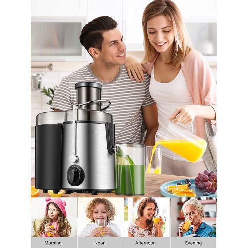  A/C Juicer, Juicer Machine for Whole Fruit and Vegetable with Wide Feed Chute, Centrifugal Juicers with 2 Speed and Pulse Function, 2021 Upgraded 400W Motor, BPA Free, Silver, 14.56x7.