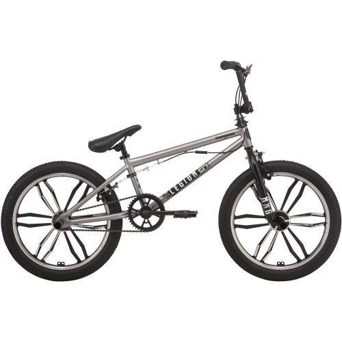  Mongoose Legion Mag Freestyle Sidewalk BMX Bike for Kids, Children and Beginner-Level to Advanced Riders, 20-inch Wheels, Hi-Ten Steel Frame, Micro Drive 25x9T BMX Gearing, Silver