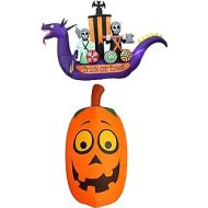 BZB Goods TWO HALLOWEEN PARTY DECORATIONS BUNDLE, Includes 11 Foot Long Inflatable Dragon Pirate Ship Skeletons Bat Ghosts, and 10 Foot Tall Inflatable Silly Funny Cute Pumpkin Outdoor Indoo