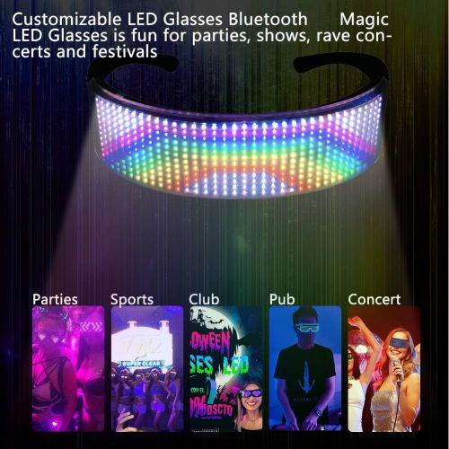  [아마존베스트]LEMEN LEAMTUZO, LED Glasses, Customize Messages LED Bluetooth Glasses Light up Party for Adults, Concerts, Festivals, Raves (Colorful Light)
