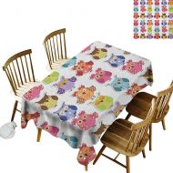 Kangkaishi kangkaishi Easy to Care for Leakproof and Durable Long tablecloths Outdoor Picnic Set of Cartoon Owls with Various Emotions Sleepy Smiling Confused Sad Gestures W54 x L108 Inch Mul