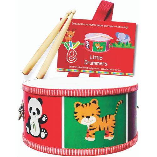  [아마존베스트]Extasticks Drum Set for Kids - Musical Toy for Toddlers - Wooden Instrument Drums for Children with Color-Coded Drum Book