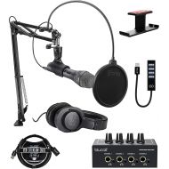 Audio-Technica AT2005USBPK Vocal Microphone Pack for Streaming/Podcasting Bundle with Blucoil Portable Headphone Amp, 3 USB Extension Cable, USB-A Mini Hub, Pop Filter, and Aluminu
