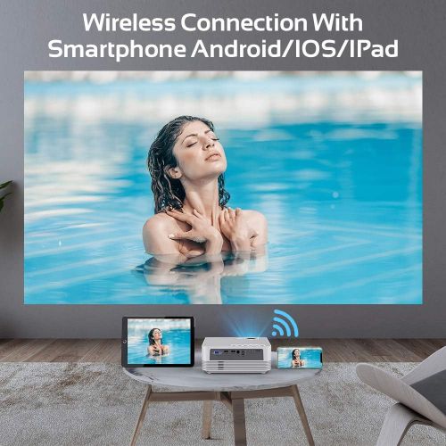 Native 1080P WiFi Bluetooth Projector, DBPOWER 8000L Full HD Outdoor Movie Projector Support iOS/Android Sync Screen&Zoom, Home Theater Video Projector Compatible w/PC/DVD/TV/Carry