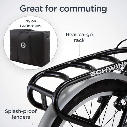  [아마존베스트]Schwinn Loop Adult Folding Bike, 20-inch Wheels, 7-Speed Drivetrain, Rear Carry Rack, Carrying Bag, Multiple Colors
