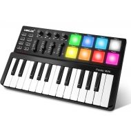 [아마존베스트]Vangoa MIDI Keyboard 25 Keys, Worlde Panda MINI II USB Keyboard MIDI with 8 RGB Backllit Drum Pads, 4 Sliders and 4 Knobs