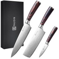 PAUDIN Kitchen Knife Set, 3 Piece High Carbon Stainless Steel Professional Chef Knife Set with Ultra Sharp Blade & Wooden Handle (Kitchen Knife Set 3 Pcs)