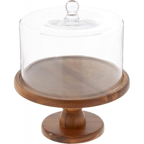  American Atelier 212767, Brown Madera Pedestal Plate with Lid  Domed Serving Cake Stand  for Cupcakes, Pies, Veggie Platter, Desserts & Chip and Dip
