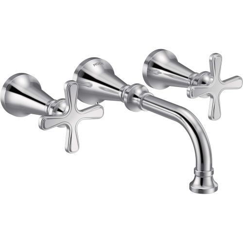  Moen TS44105 Colinet Traditional Cross Handle Wall Mount Bathroom Faucet Trim, Valve Required, Chrome
