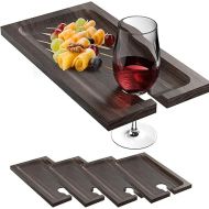 Made in USA - Real Walnut Wood - Set of 4 - Appetizer Charcuterie Tray with Wine Holder - Perfect for Parties Graduation Holiday Christmas Thanksgiving or Any Other Gathering