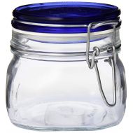 Bormioli Rocco Fido Square Jar with Blue Lid, 17-1/2-Ounce (Set of 4)