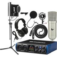 PreSonus Studio 24c 2x2 USB Type-C Audio / MIDI Interface with LyxPro Professional Microphone Kit and Sound Absorbing and Vocal Booth Recording Isolation Shield