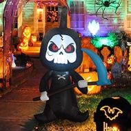 GOOSH 6 Feet Tall Halloween Inflatable Outdoor Grim Reaper， Blow Up Yard Decoration Clearance with LED Lights Built-in for Holiday/Party/Yard/Garden