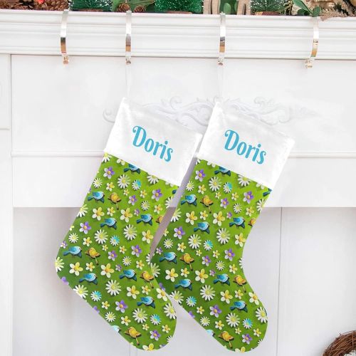  FunnyCustomShop OOshop Personalized Christmas Stockings Birds and Flowers with Name Custom Xmas Holiday Fireplace Festive Gift Decor 17.52 x 7.87 Inch