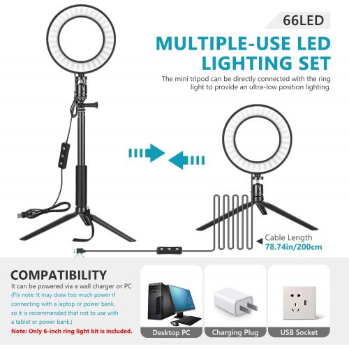 니워 [아마존베스트]Neewer Video Conference Lighting Kit for Zoom Call Meeting/Self Broadcasting/Remote Working/YouTube/TikTok Video/Live Streaming: 2-Pack 6-inch Dimmable LED Ring Light with Tripod S