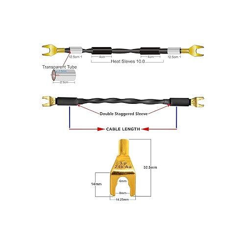  WORLDS BEST CABLES 4 Units - 6 Inch - Canare 4S11 - Audiophile Grade - 11AWG - HiFi Speaker Jumper Cable Terminated with Gold Spade Connectors