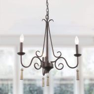 LALUZ 3-Light Transitional Chandelier for Living Room, Kitchen Island Lighting for Dining Room with Wood Pendant
